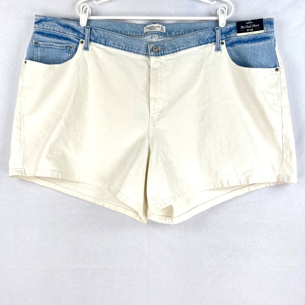 Abercrombie & Fitch Women White Blue The Dad Denim Short High Rise Plus 24 NWT